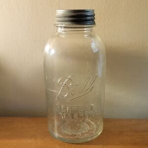 Vintage Ball Clear Glass Mason Jar with Zinc Lid HALF GALLON